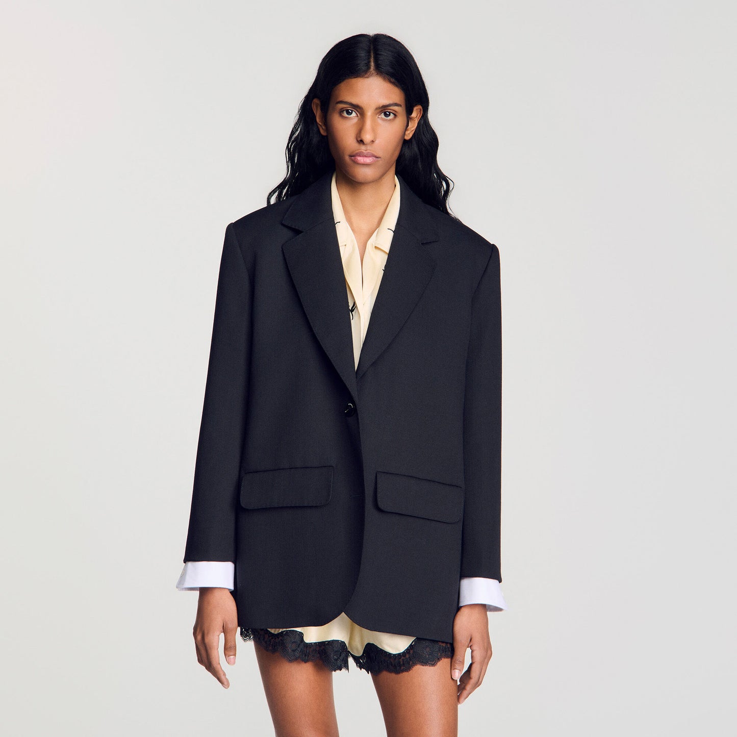 Mixed-material satin jacket