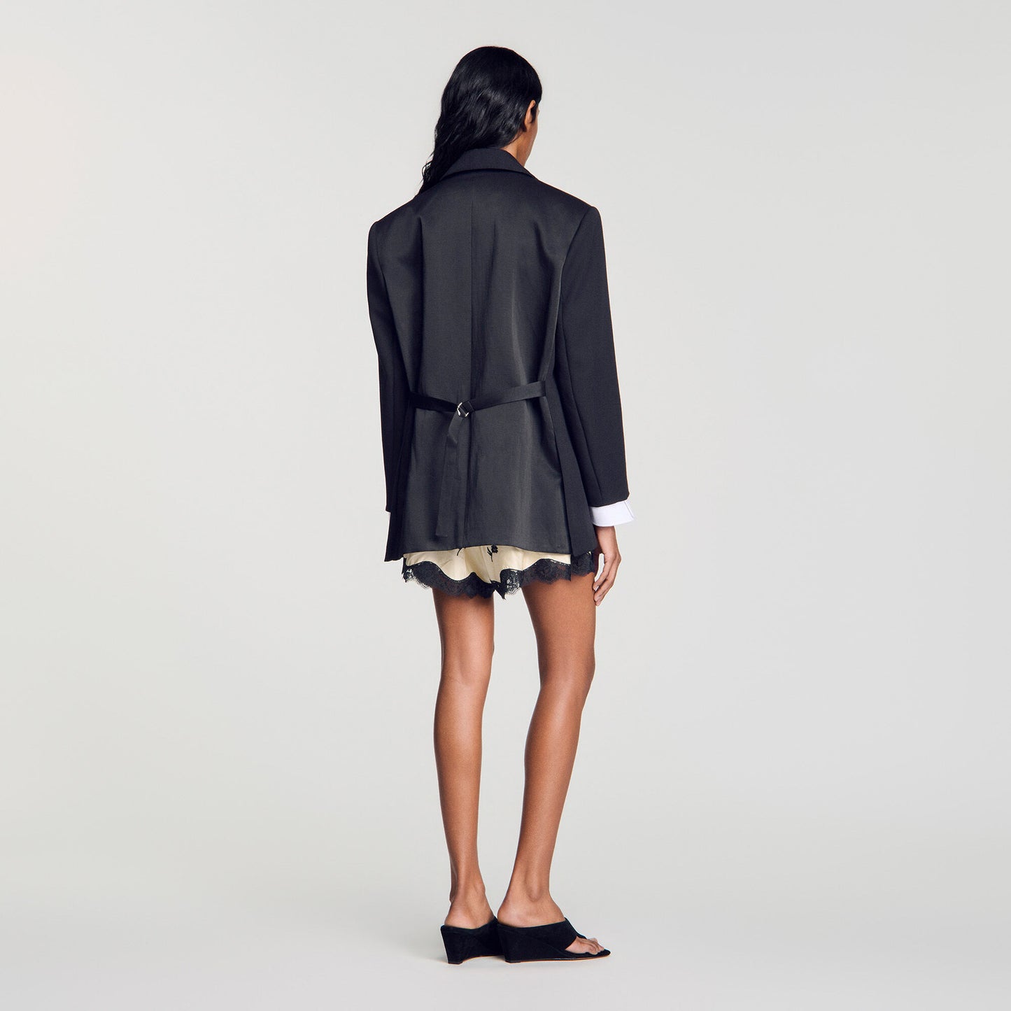 Mixed-material satin jacket