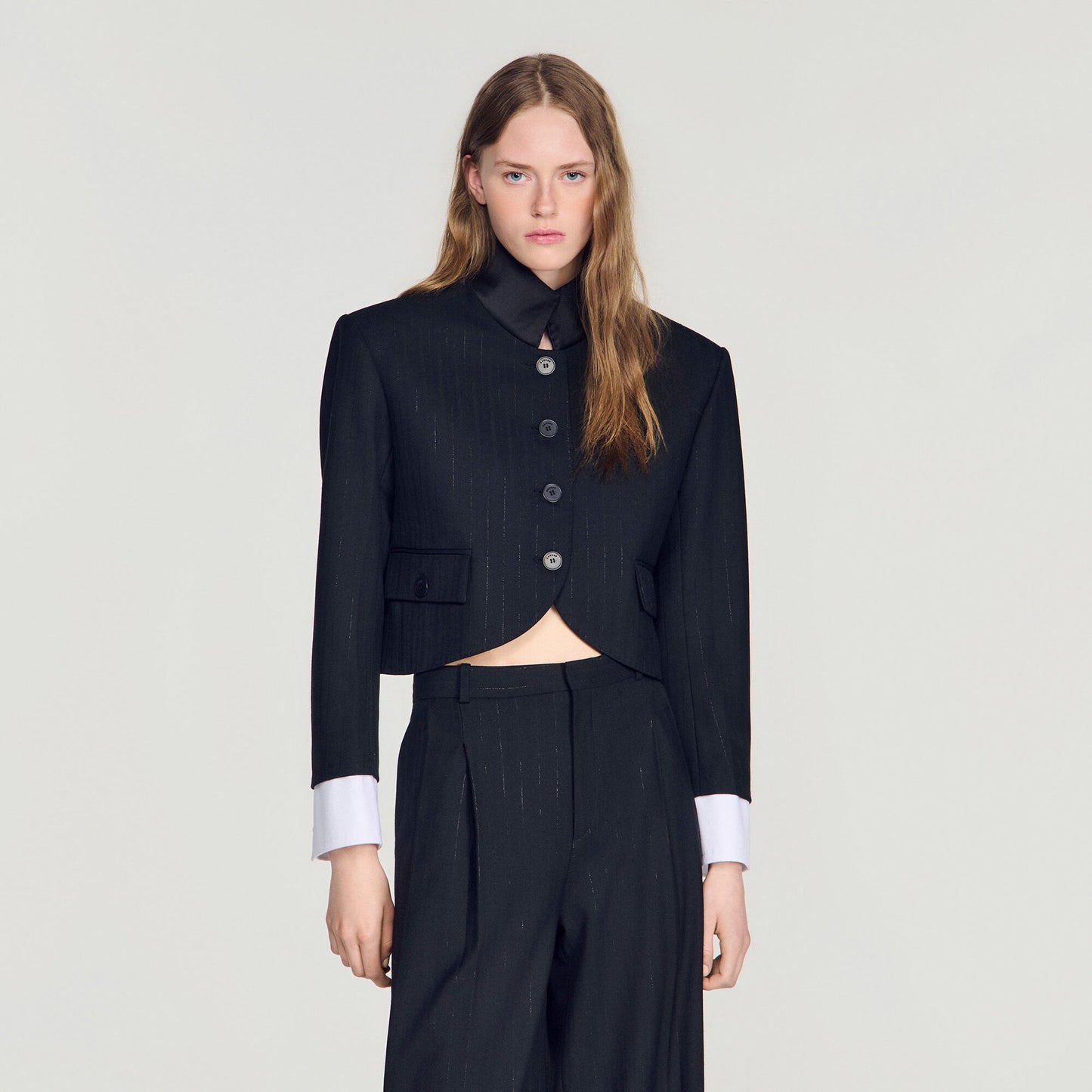 Short jacket with standing collar