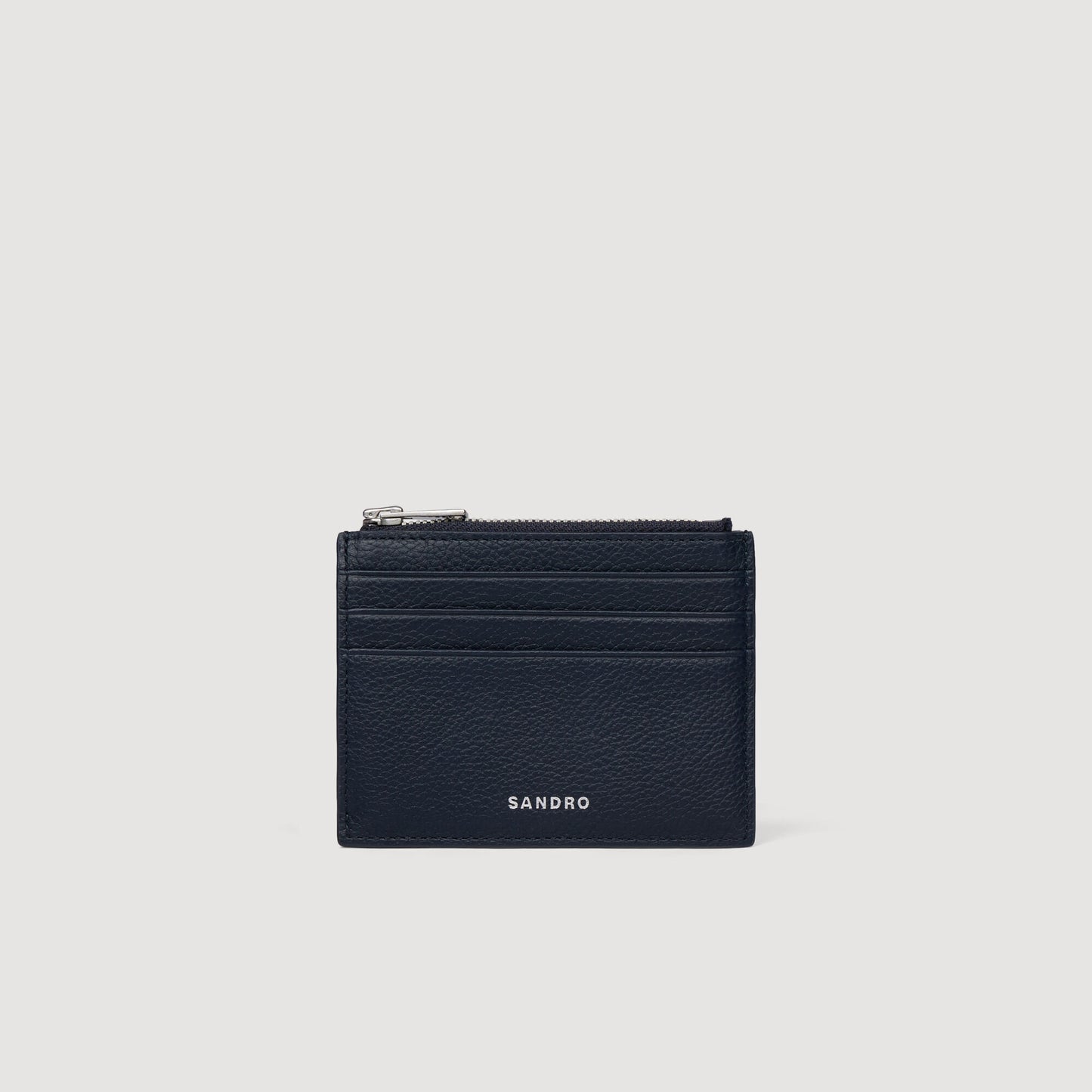 Grained leather zip card holder
