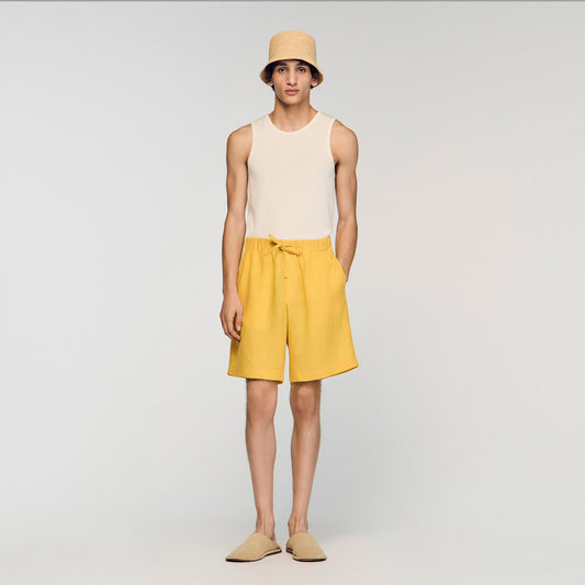 Elastic waist linen shorts