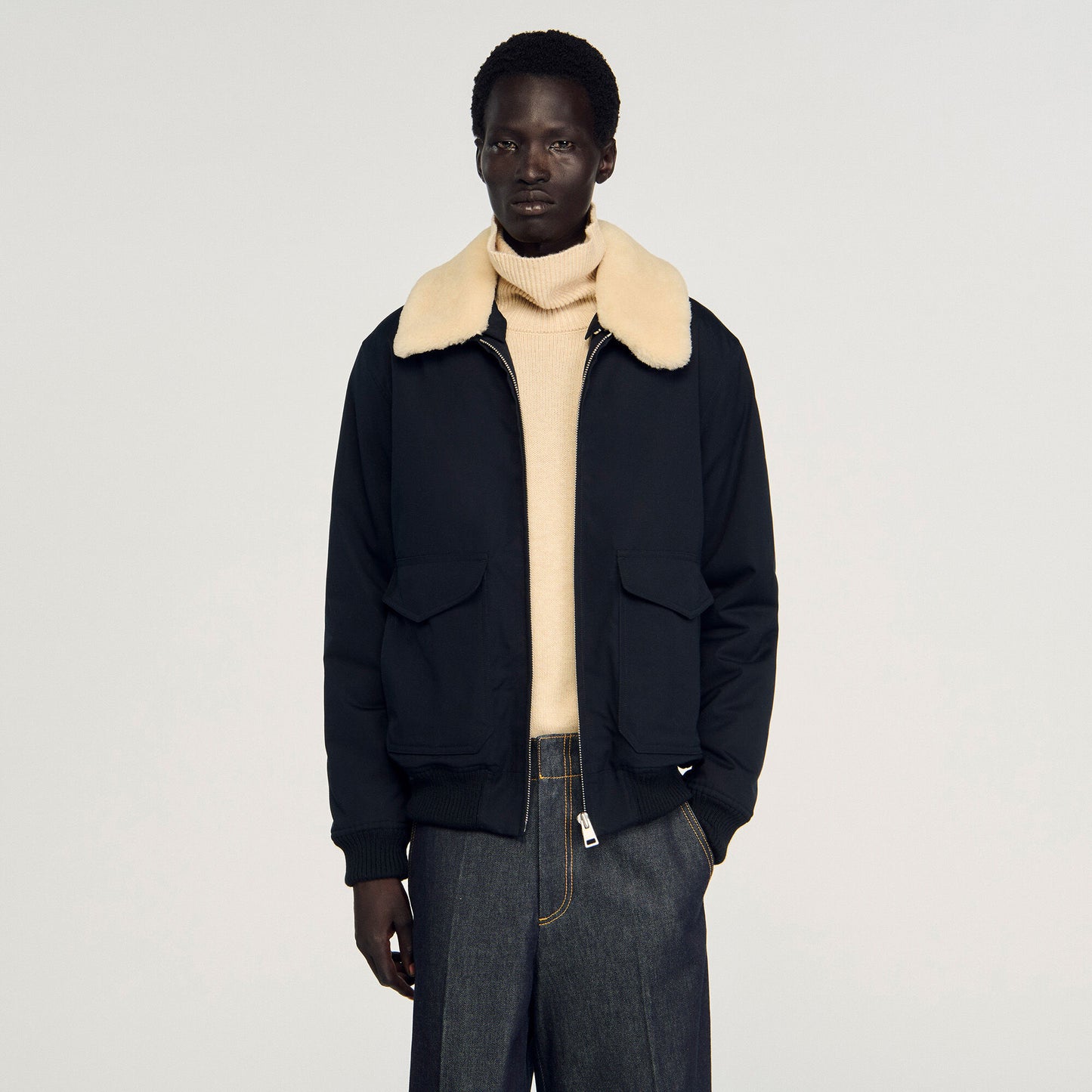 Shearling collar aviator jacket