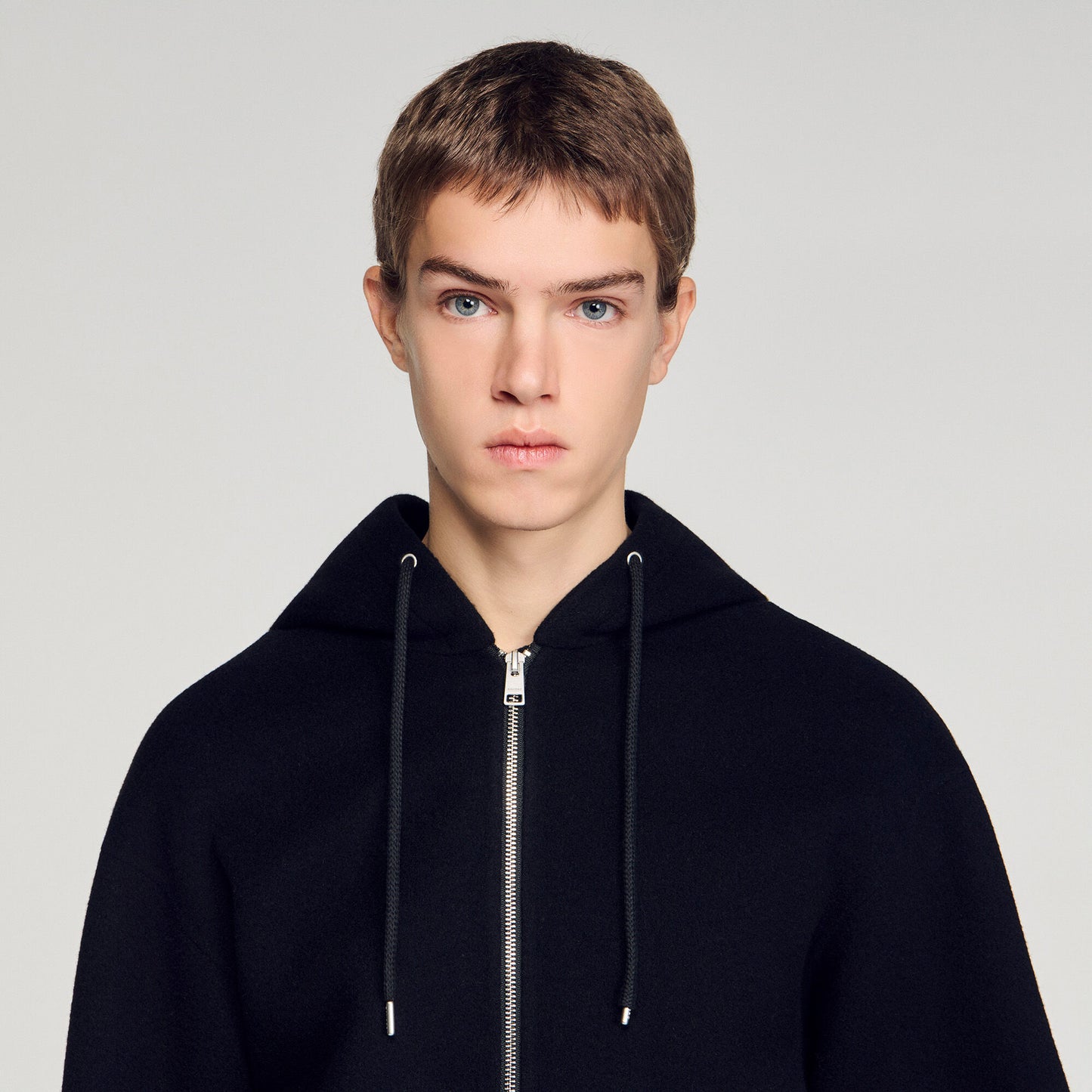 Hooded zip-up wool jacket