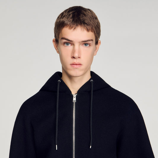 Hooded zip-up wool jacket