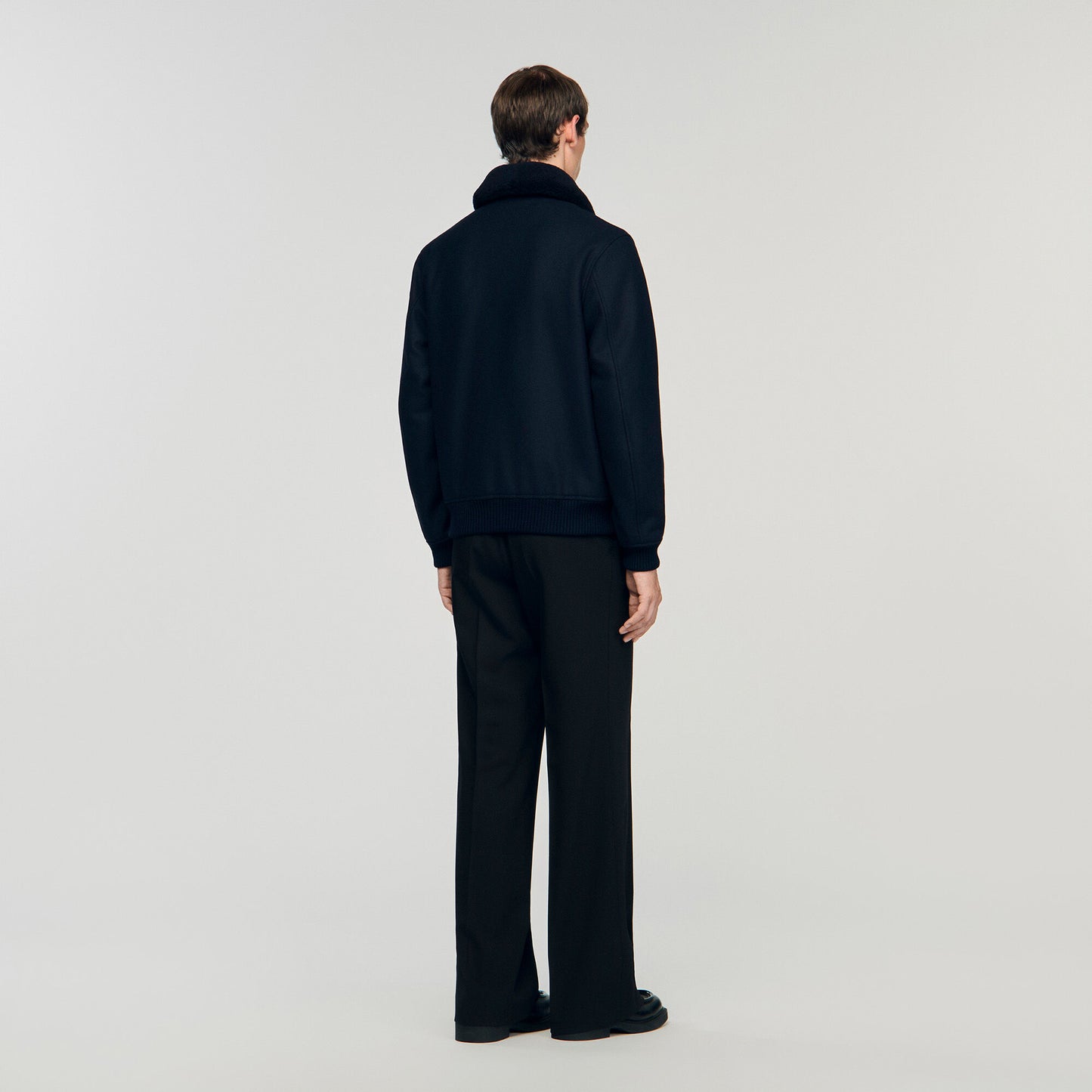 Wool aviator jacket with shearling