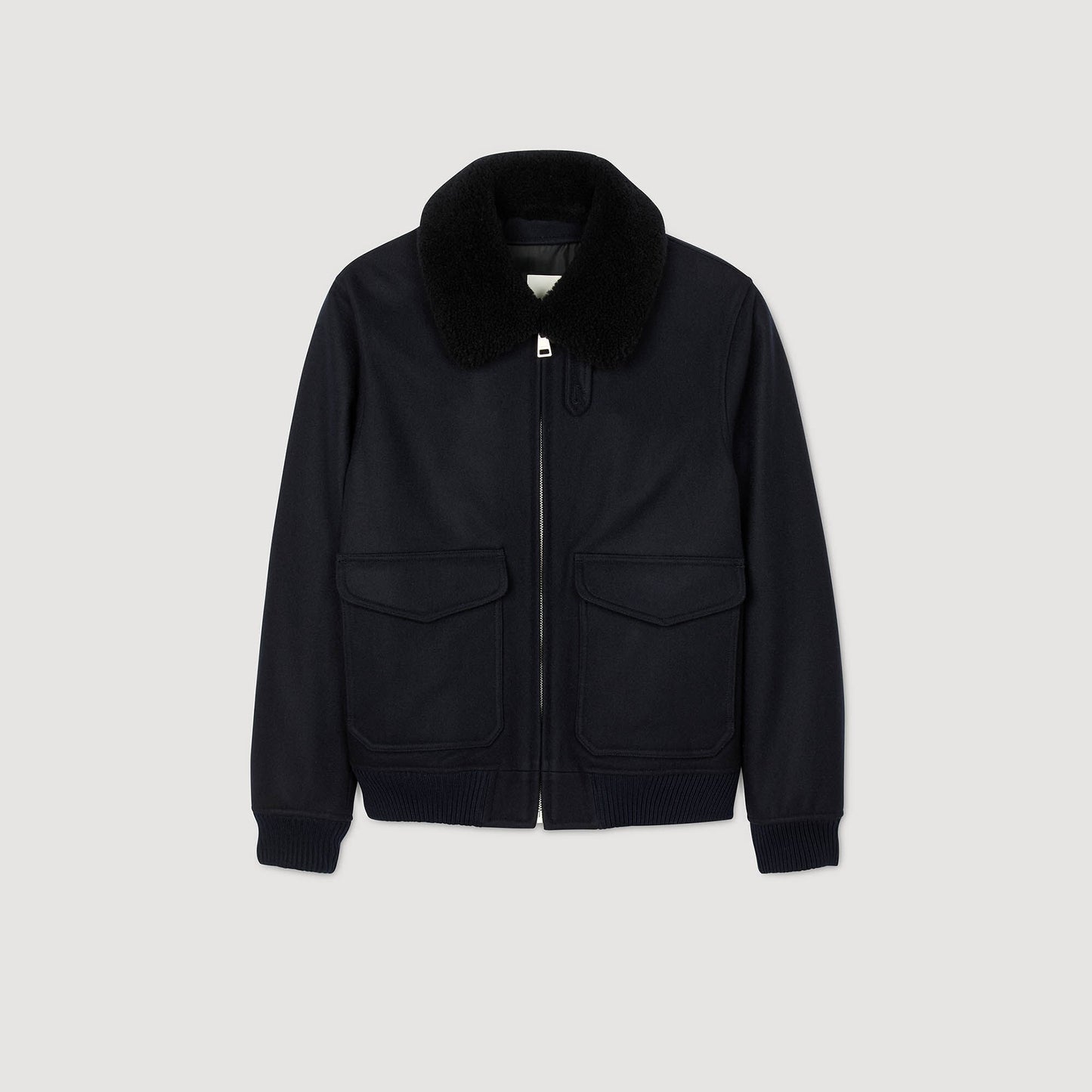 Wool aviator jacket with shearling