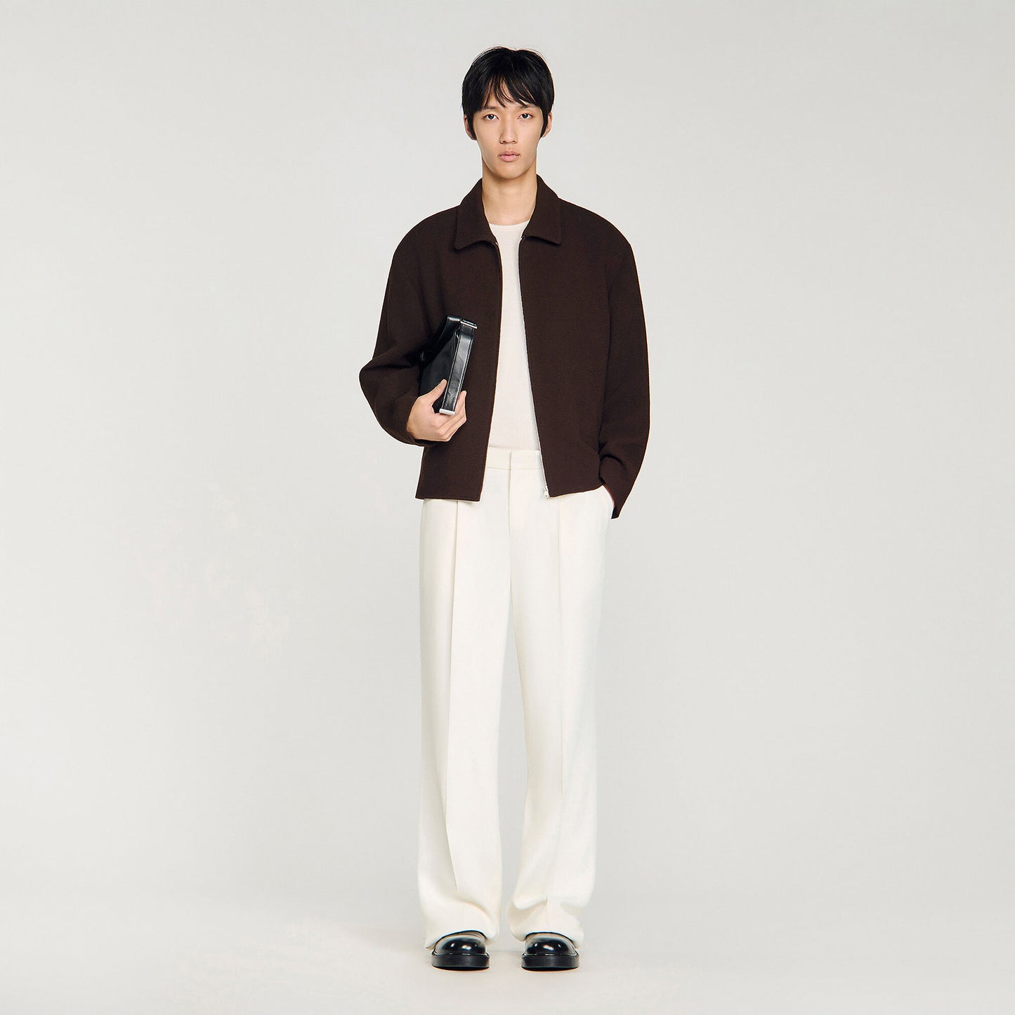 Waffled regular collar zip jacket