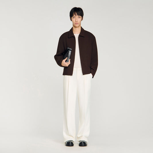 Waffled regular collar zip jacket