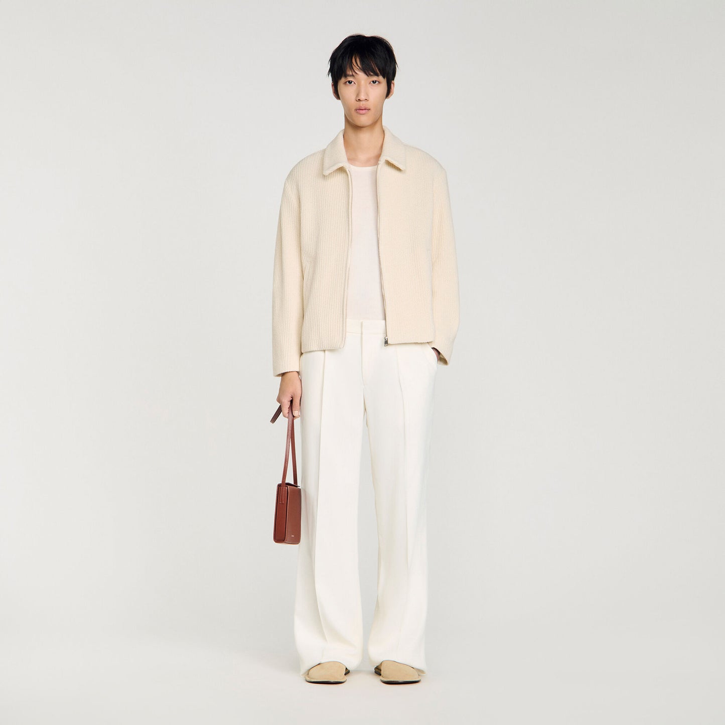 Knit-effect regular-collar jacket