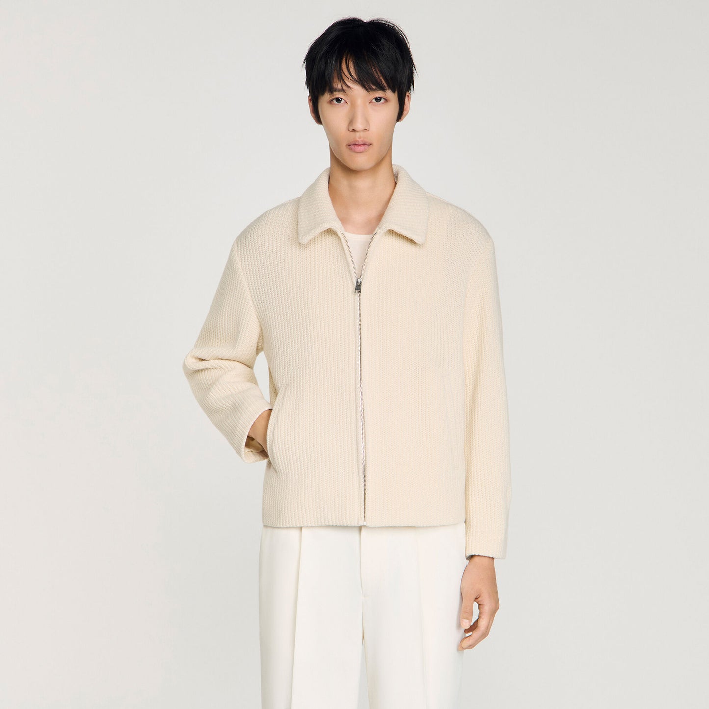 Knit-effect regular-collar jacket