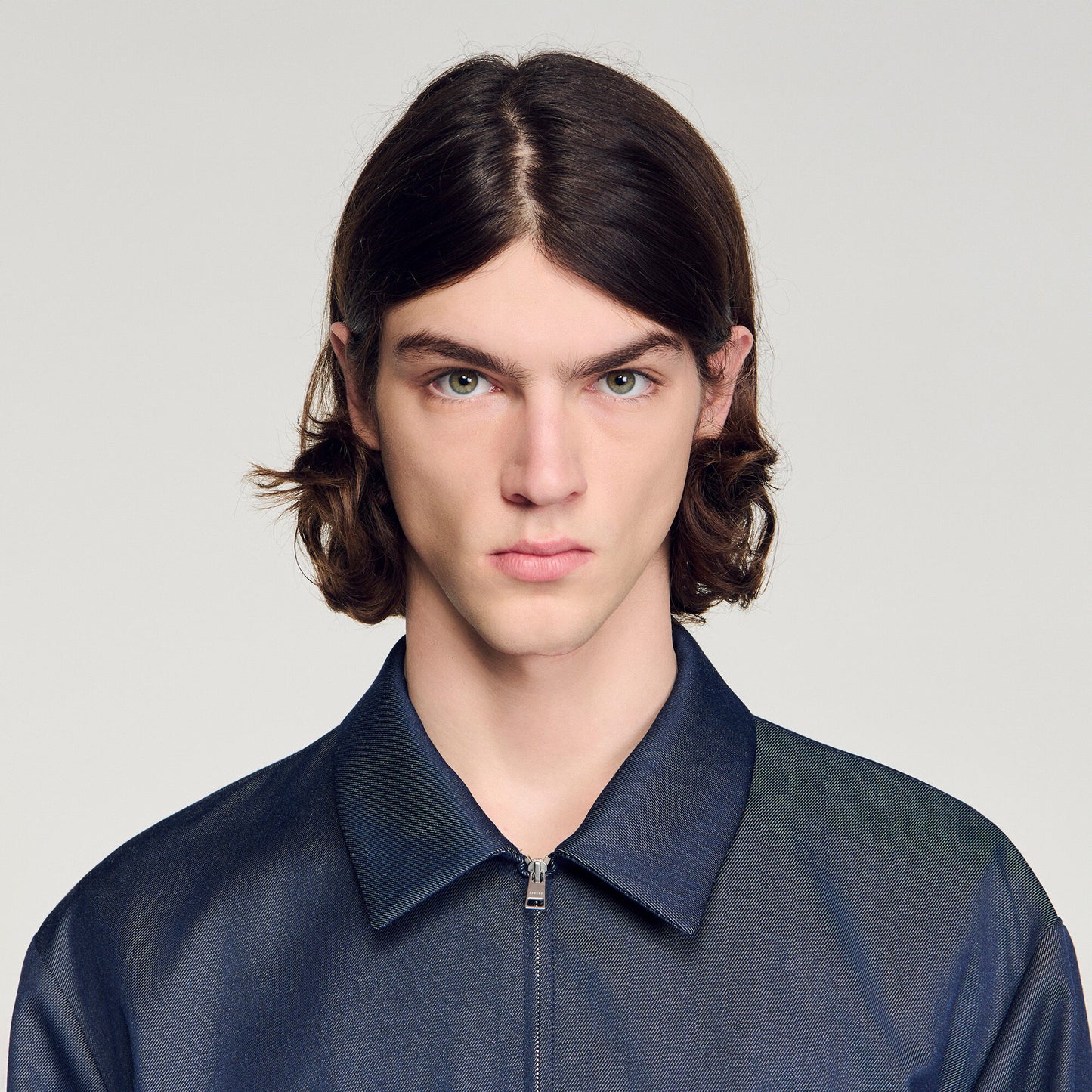 Denim effect zip-up jacket