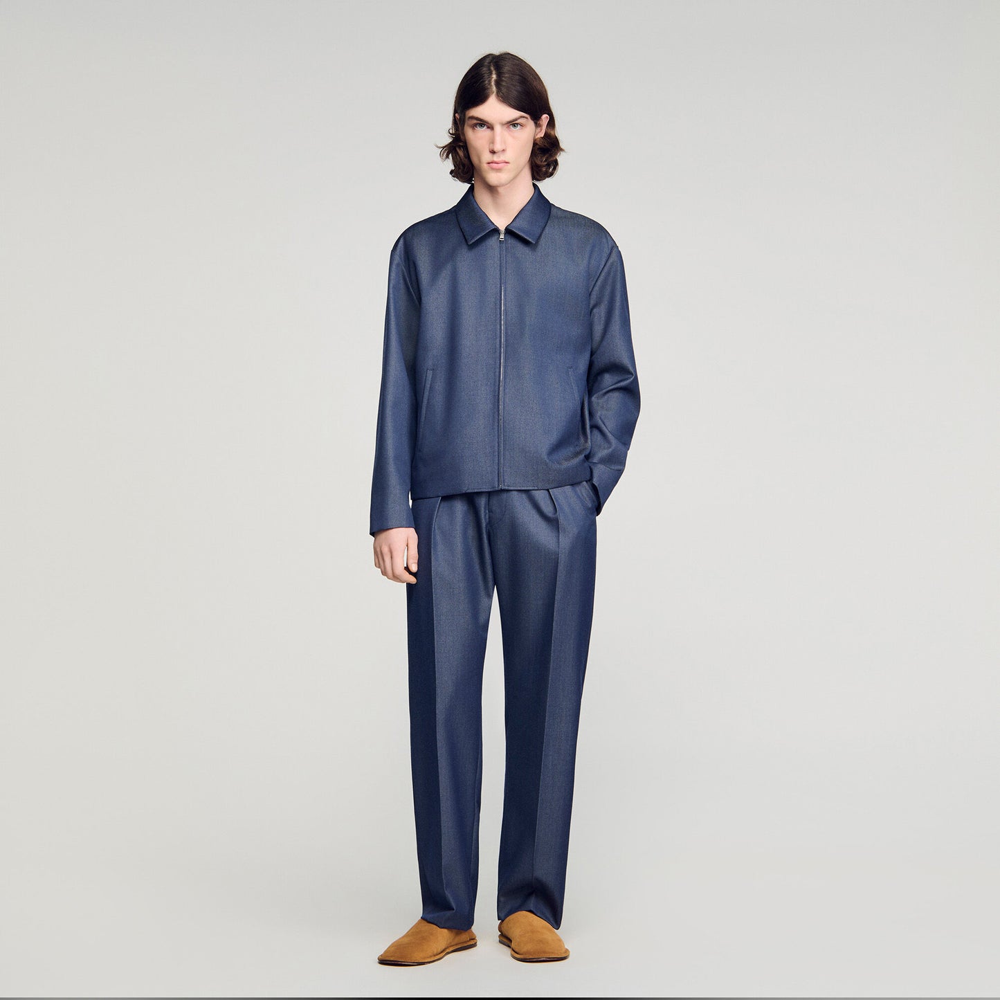 Denim effect zip-up jacket