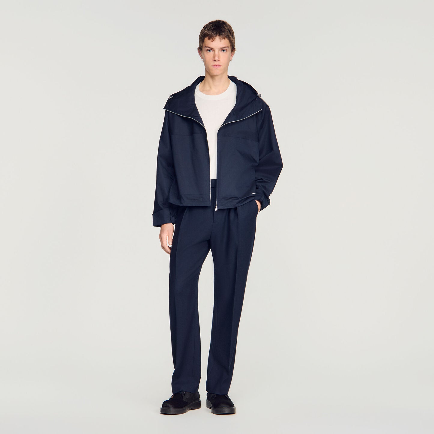 Hooded zip-up cotton jacket