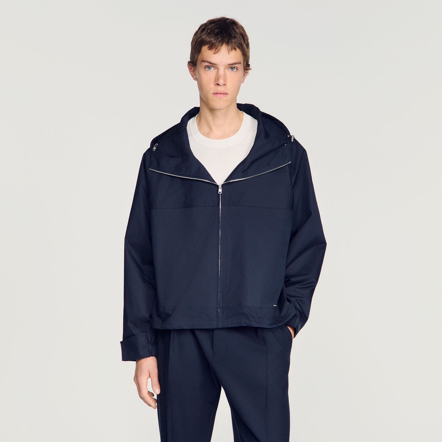 Hooded zip-up cotton jacket