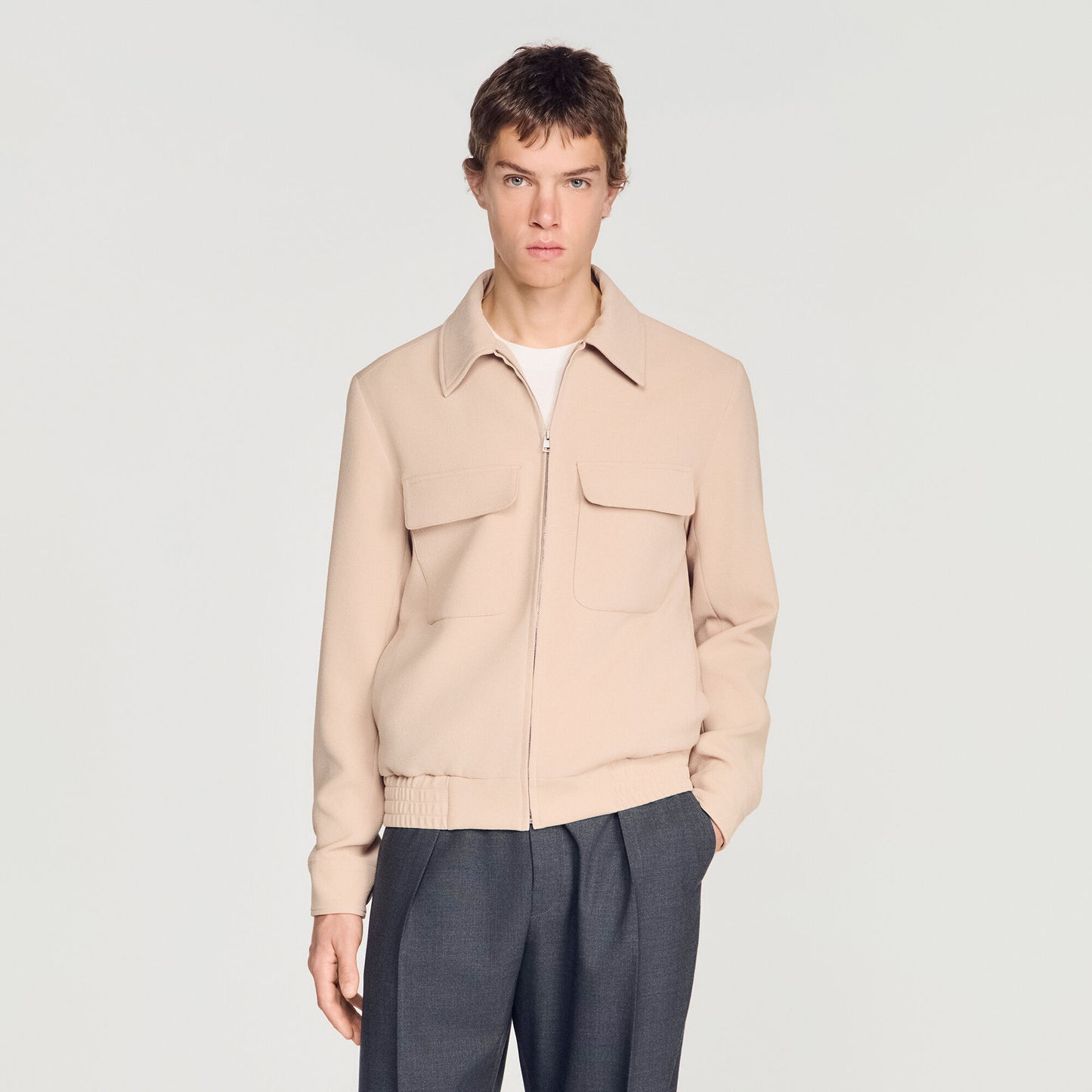 Waffle-effect zip-up jacket