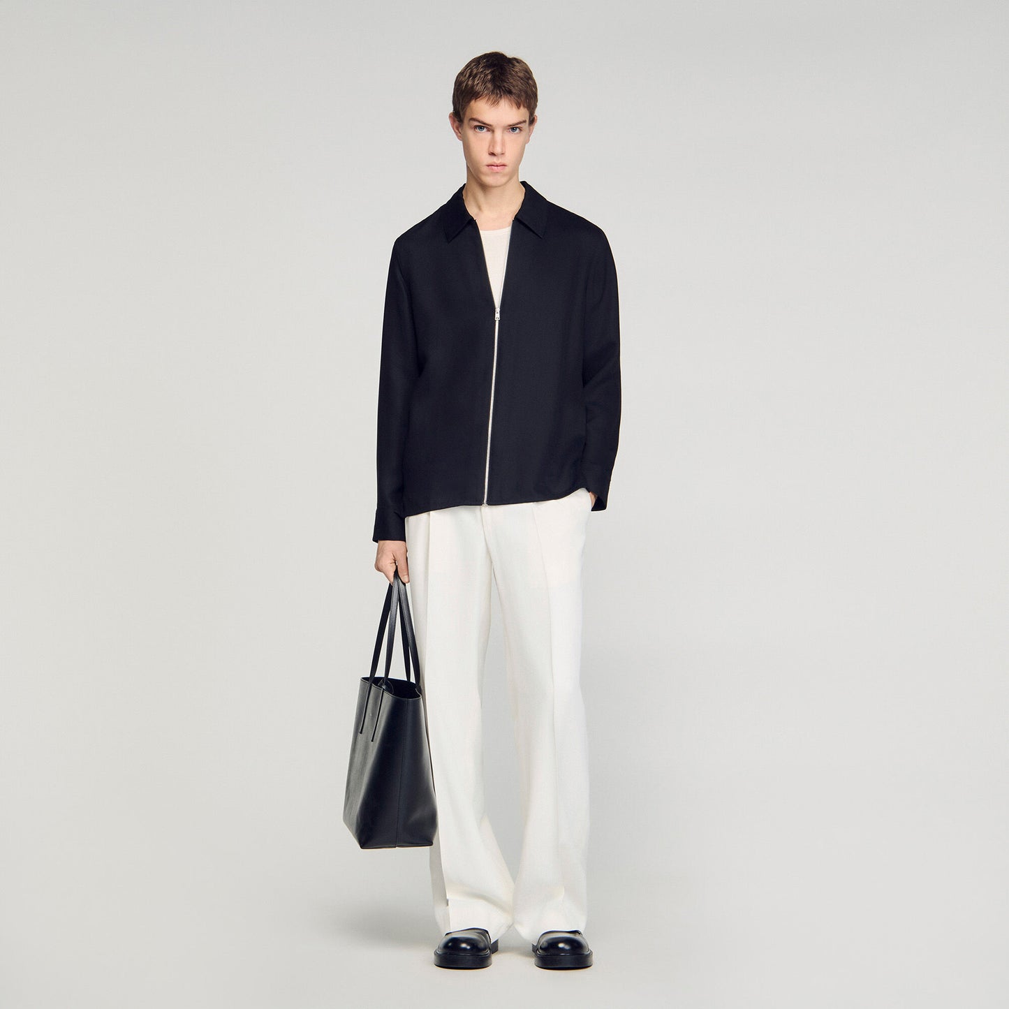 Loose-fit zip-up shirt