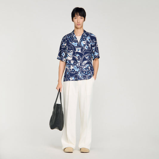 Loose-fit print shark collar shirt