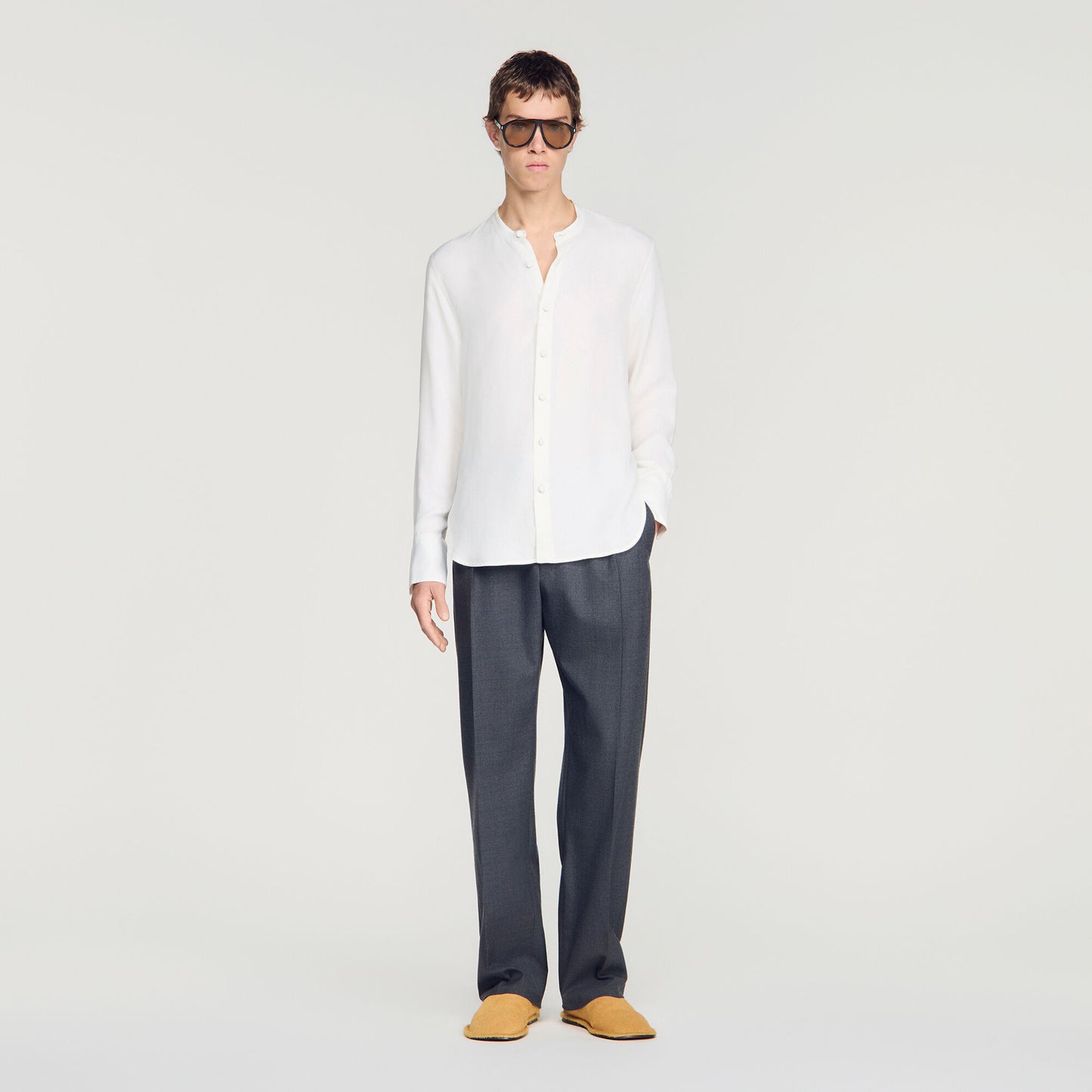 Loose-fit Mandarin collar shirt