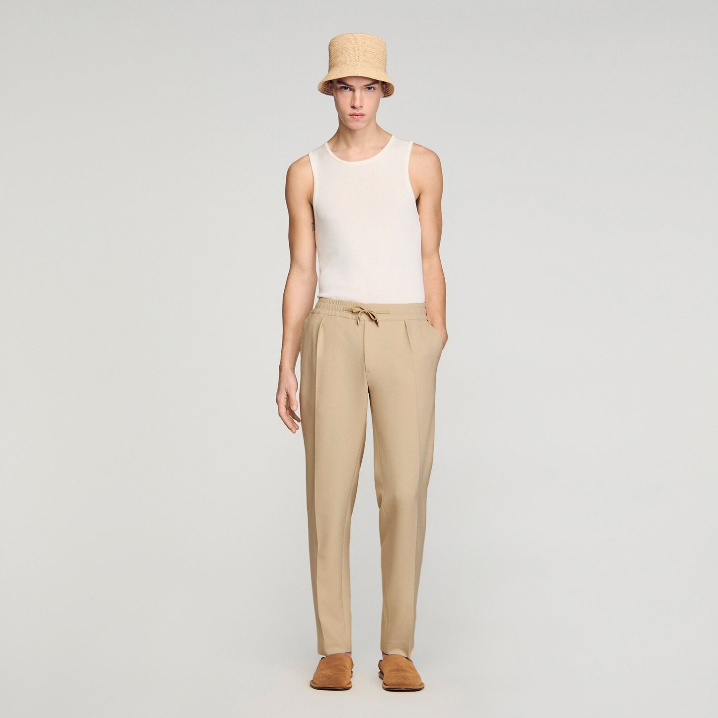 Elasticated straight trousers
