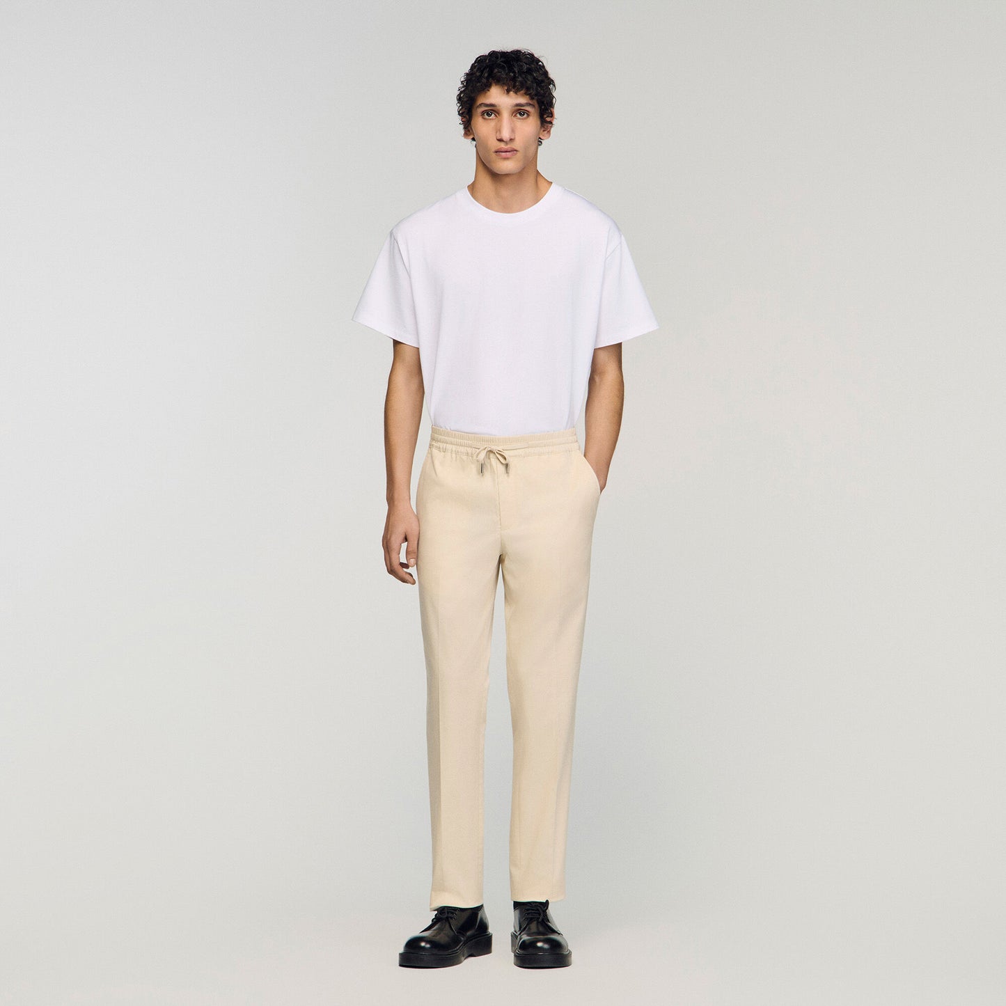 Elasticated straight-leg trousers