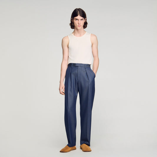Pleated denim-effect trousers
