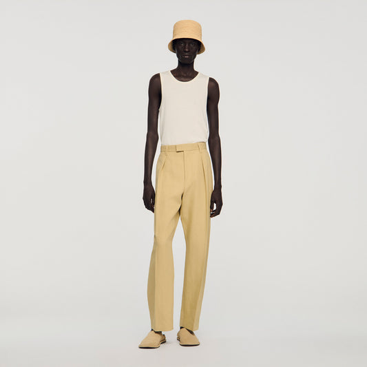 Wide pleated cotton-linen trousers