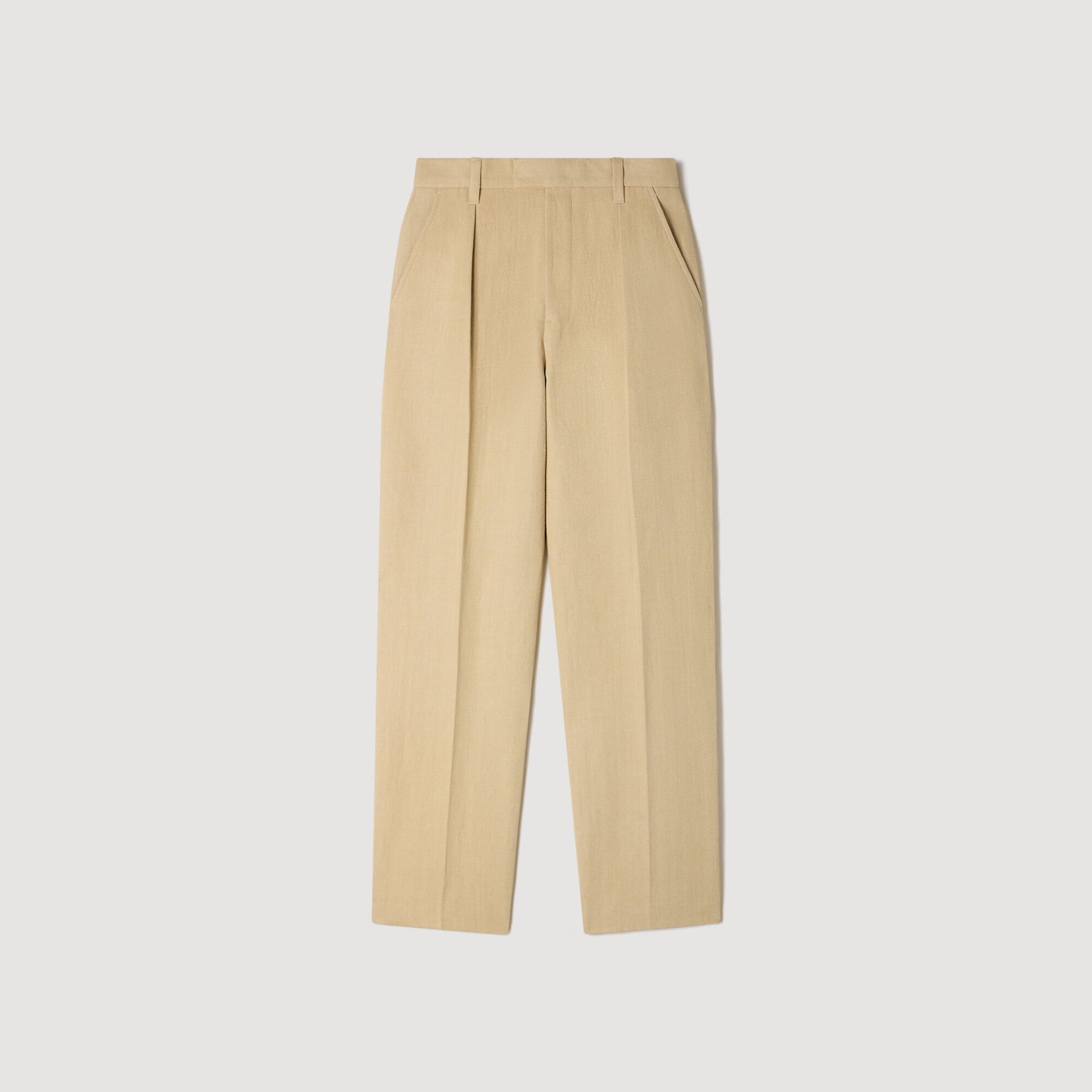 Wide pleated cotton-linen trousers