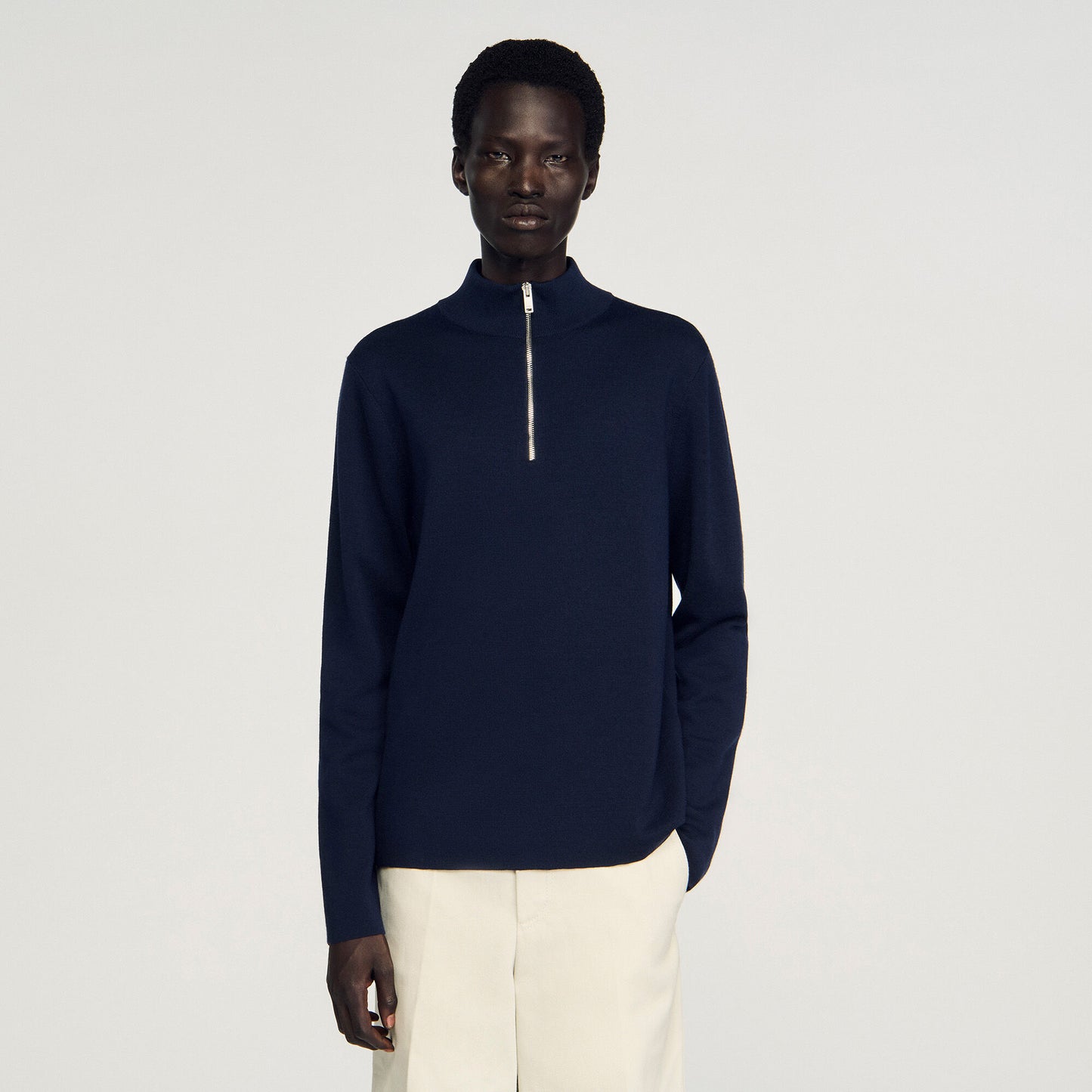 Wool jumper with zip collar