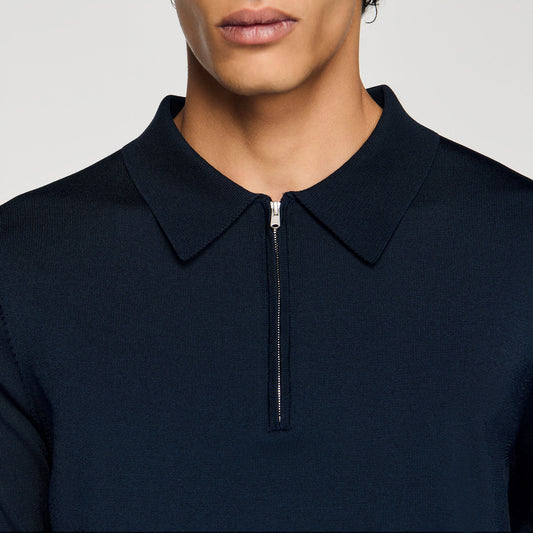 Knitted polo shirt with zip collar
