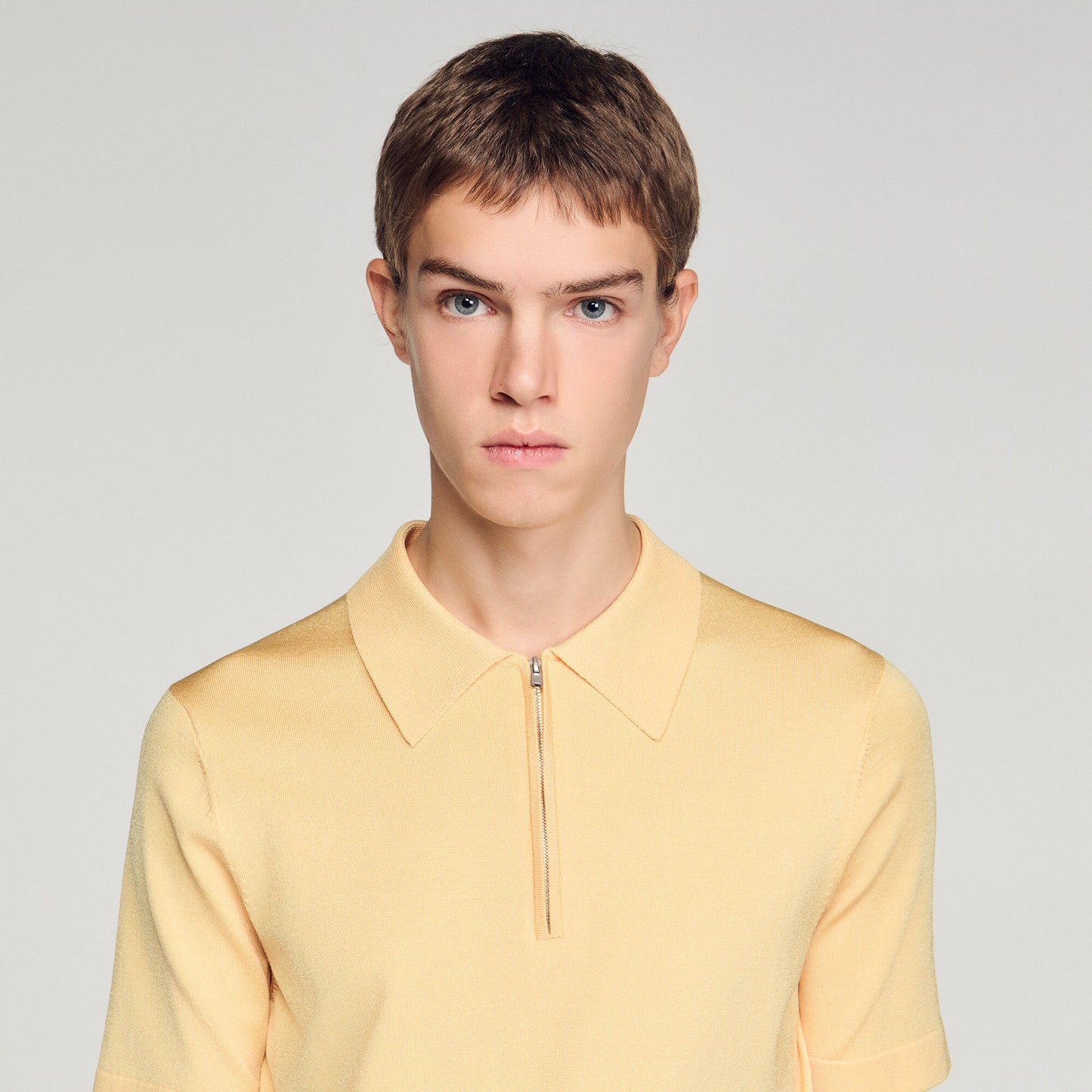 Knitted polo shirt with zip collar