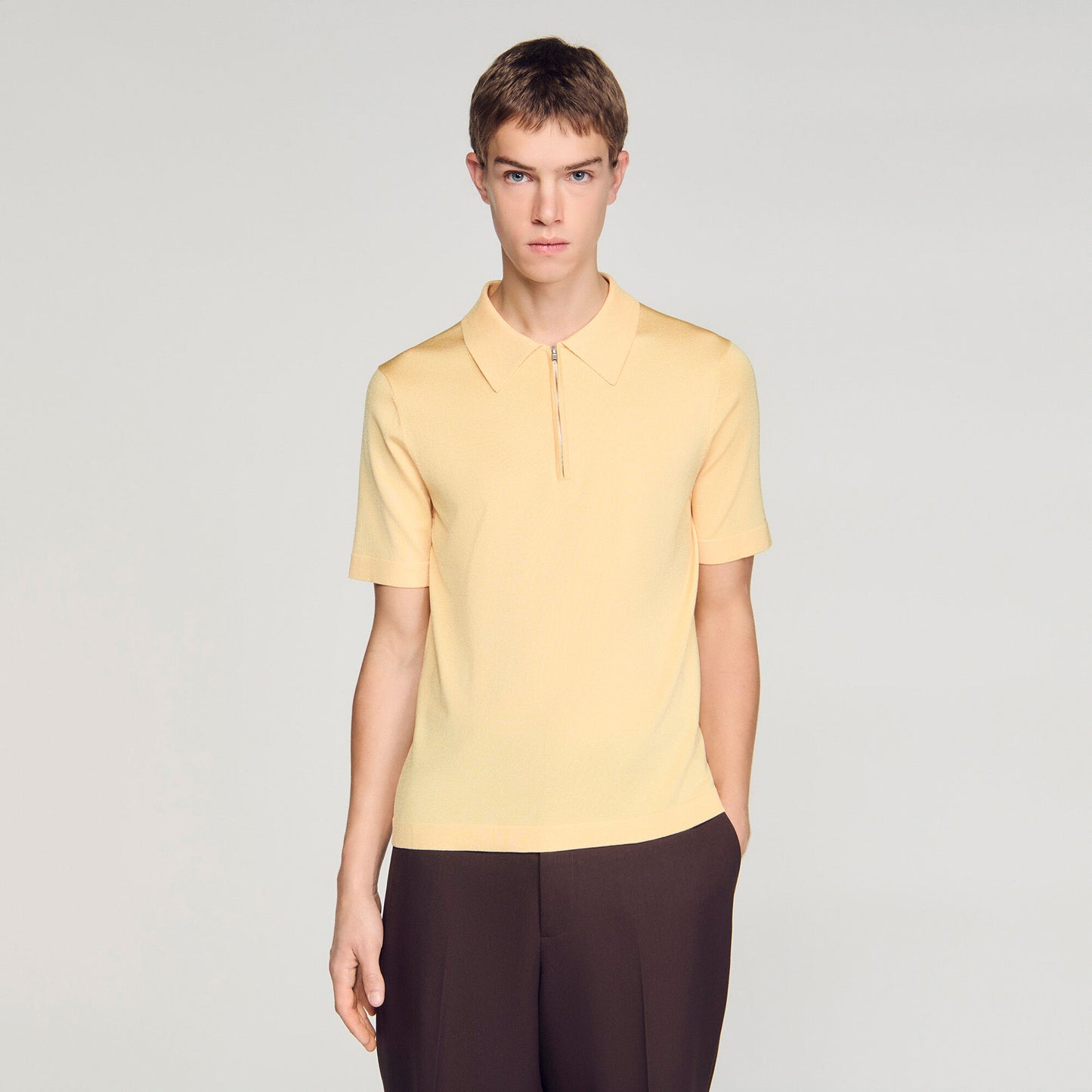 Knitted polo shirt with zip collar