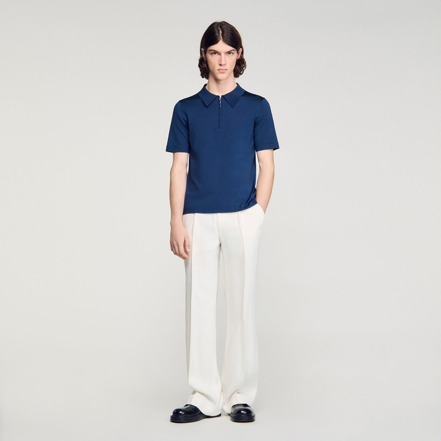Knitted polo shirt with zip collar