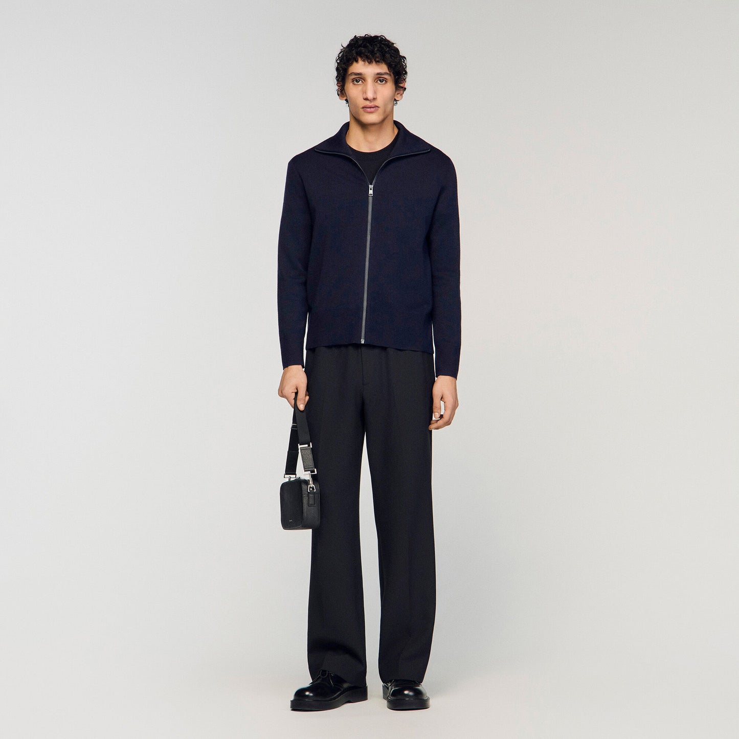 Zip-up wool cardigan