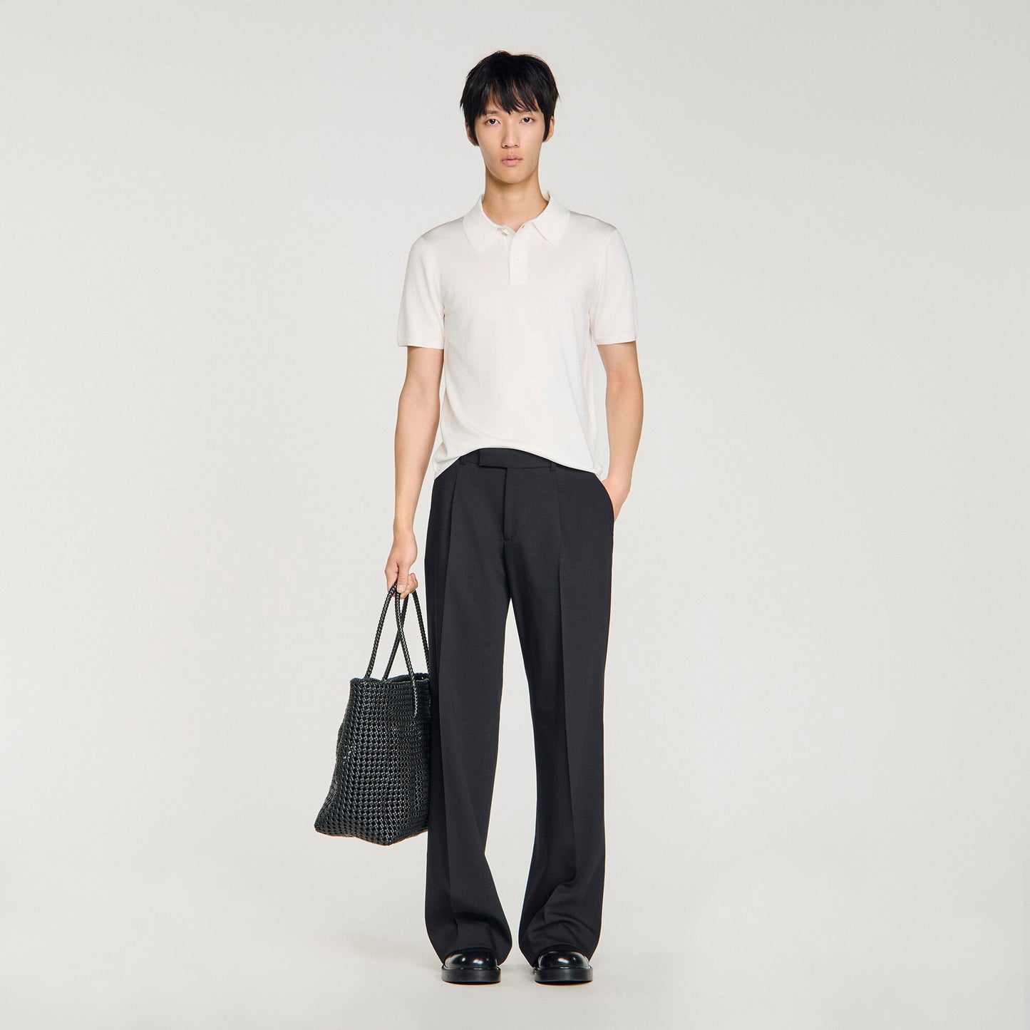 Short-sleeve knitted polo shirt
