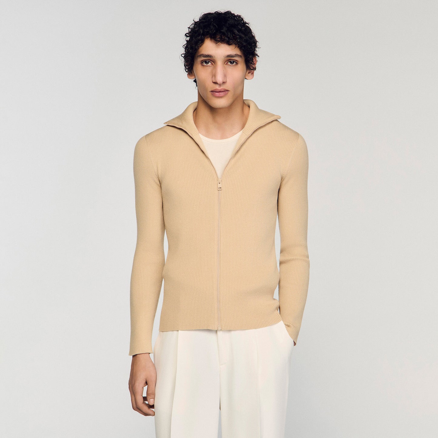 Zip cardigan with standing collar