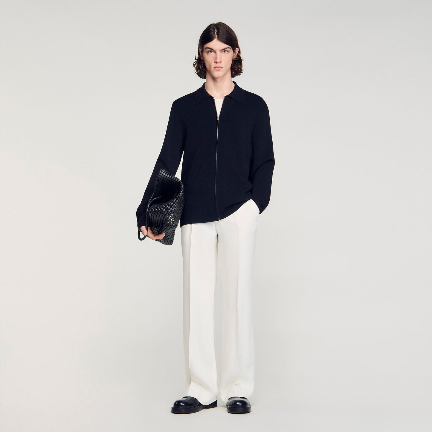 Zipped viscose knit cardigan