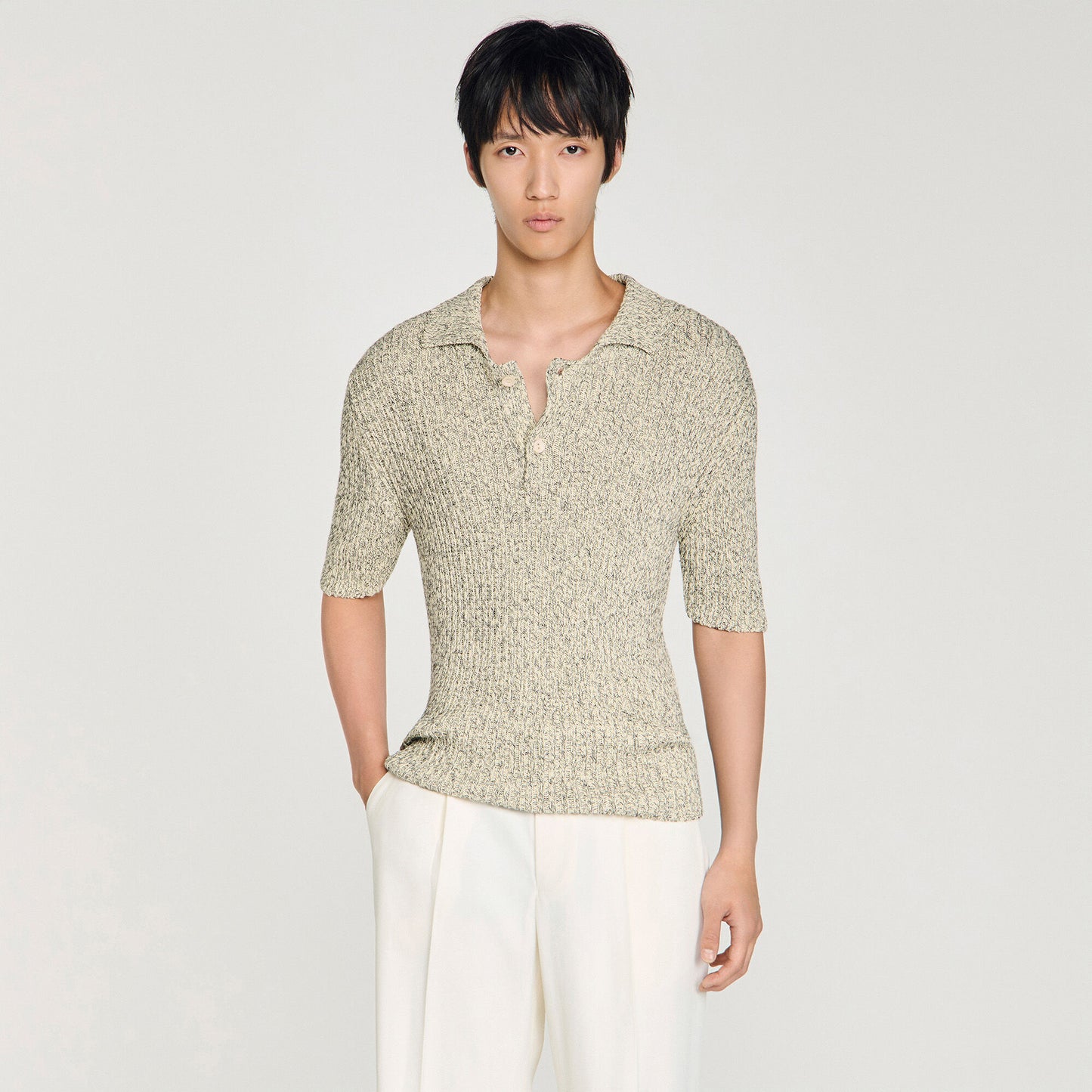 Marl cotton knit polo shirt