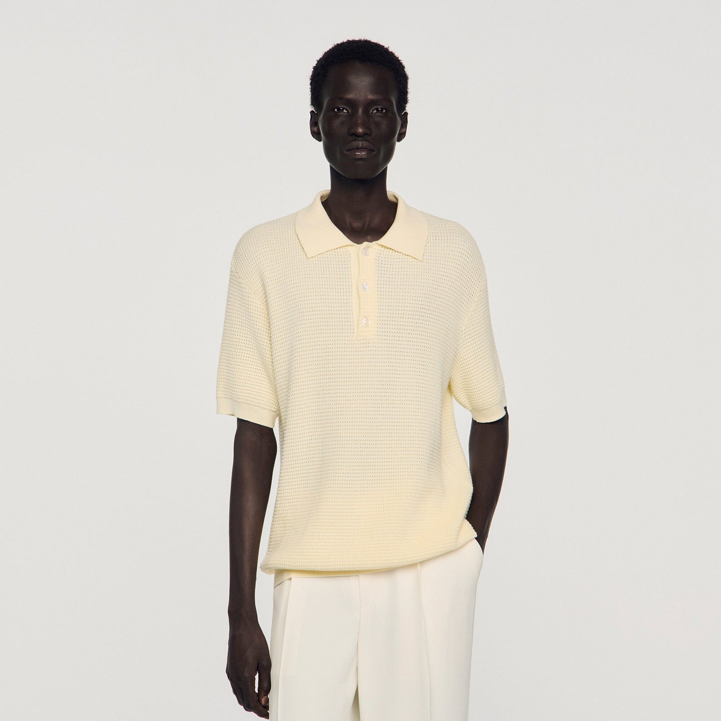 Waffle-texture cotton polo
