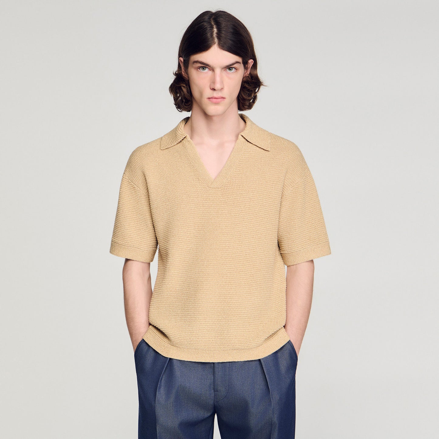 Jute-effect polo shirt