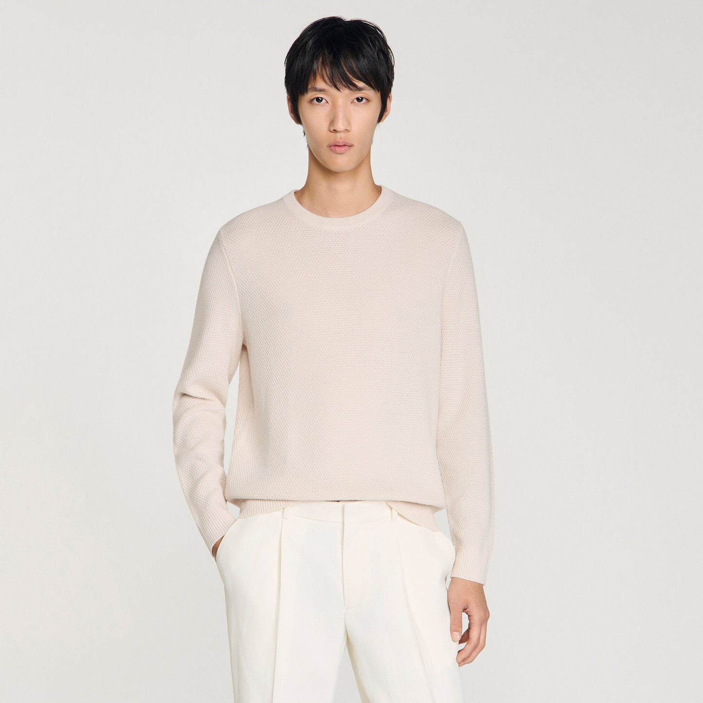 Crew-neck sweater in seed stitch