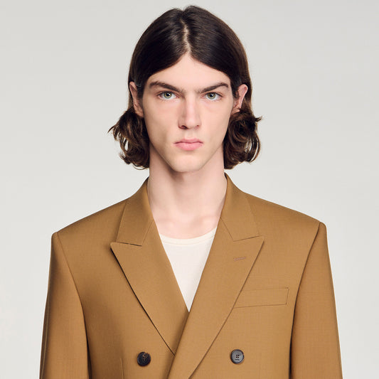 Double-breasted wool suit jacket