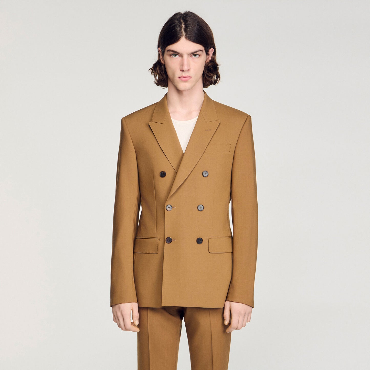 Double-breasted wool suit jacket