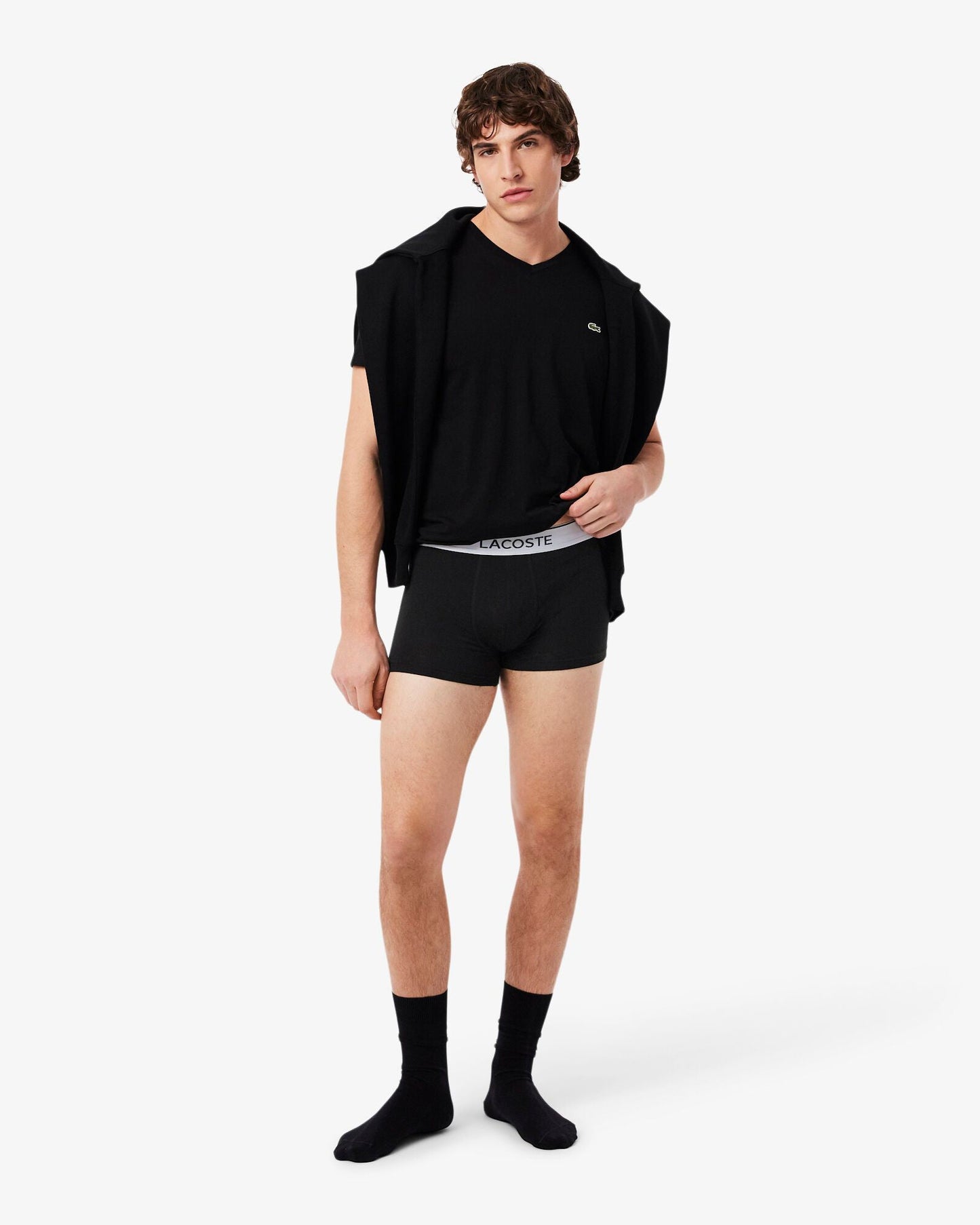 3-Pack Contrast Stripe Stretch Cotton Mens Trunks - Black 031