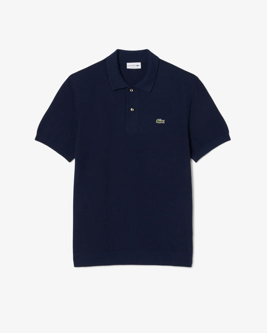Moss Stitch Cotton Polo Collar Mens Sweater - Navy Blue 166