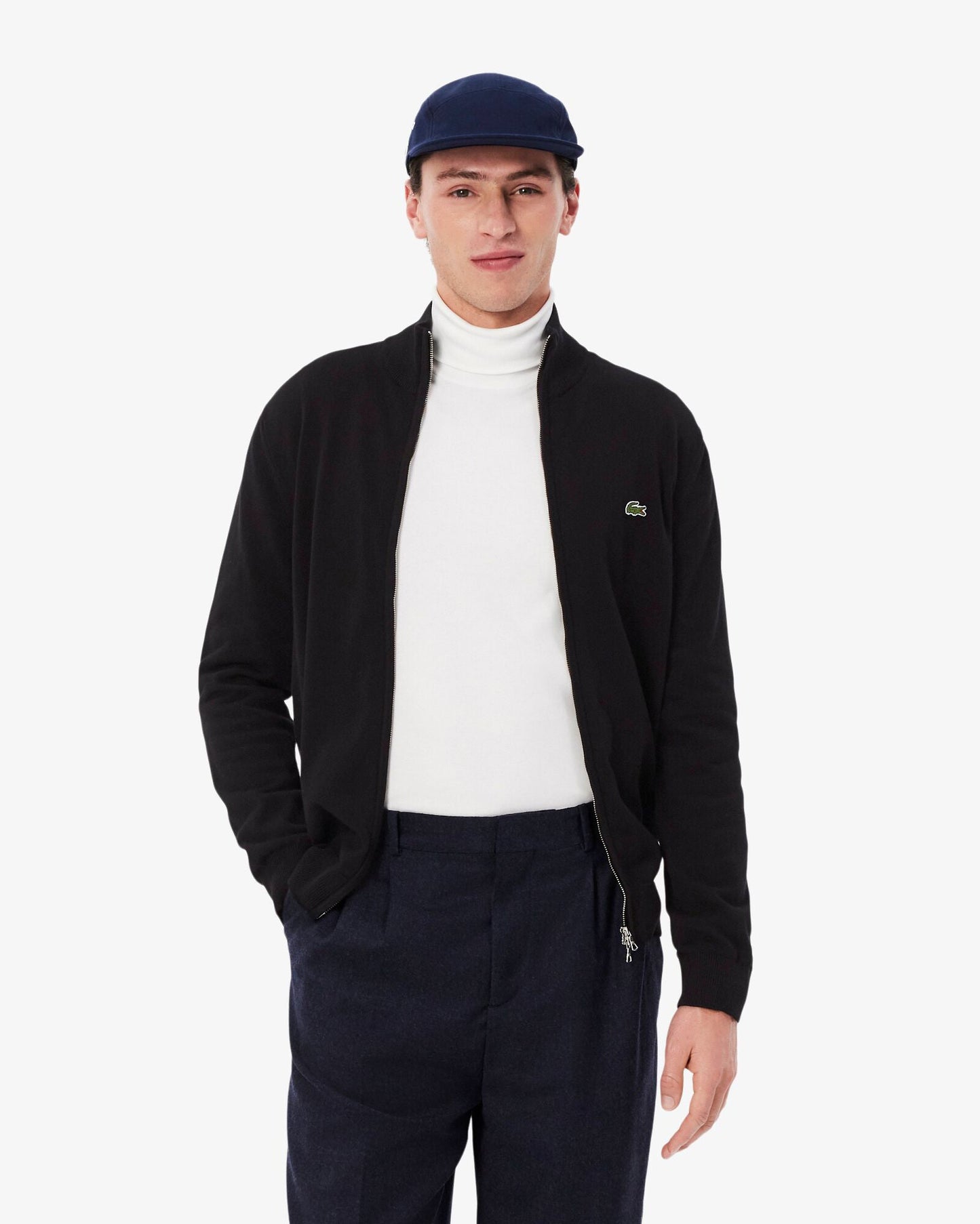 High Neck Zipped Cotton Mens Sweater - Black 031