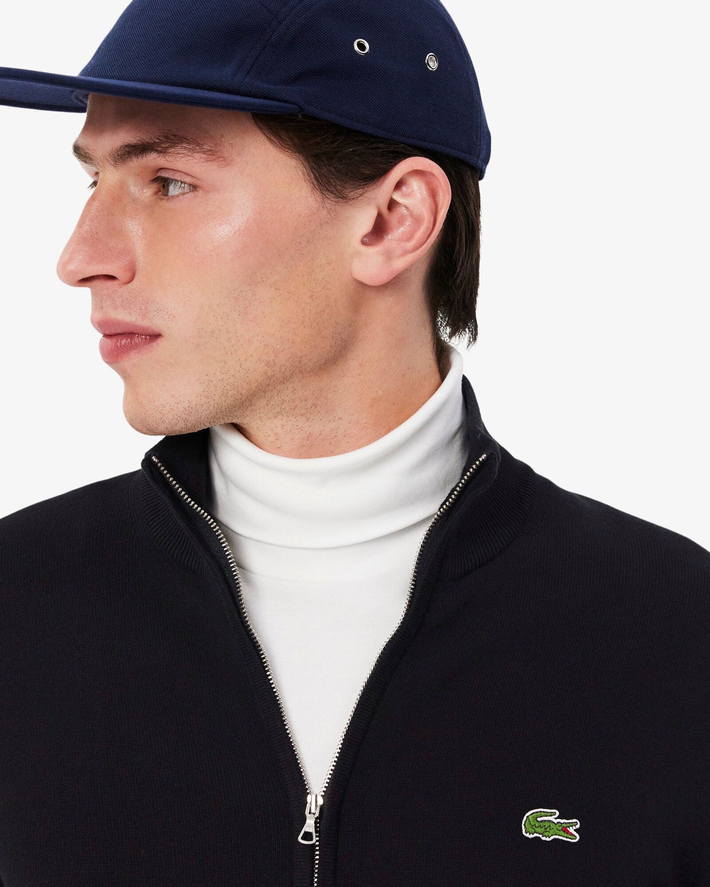 High Neck Zipped Cotton Mens Sweater - Black 031