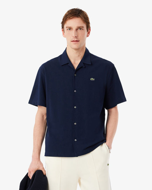 Relaxed Fit Short Sleeved Mens Piqué Shirt - Navy Blue 166