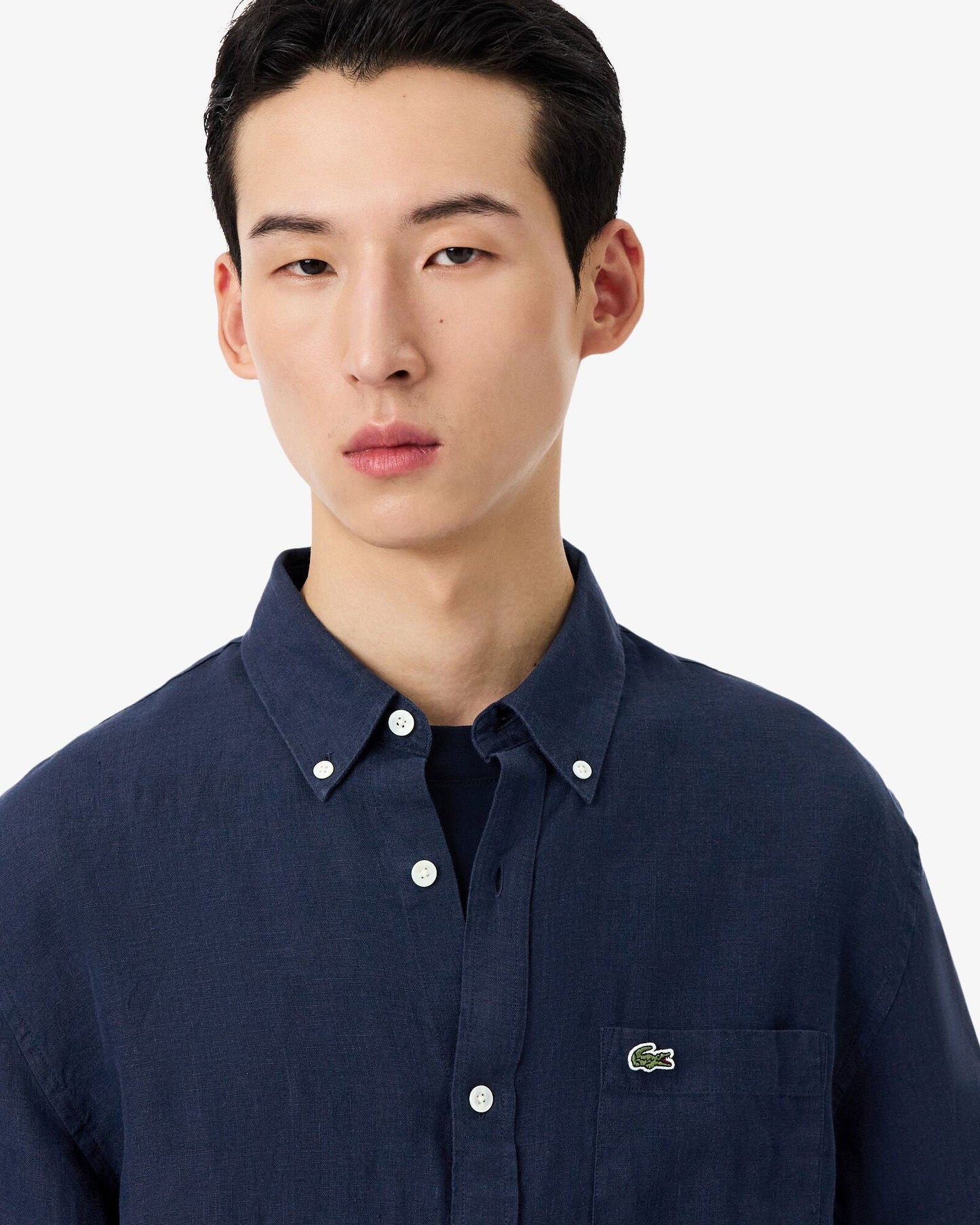 Regular Fit Long Sleeve Mens Linen Shirt - Navy Blue 166
