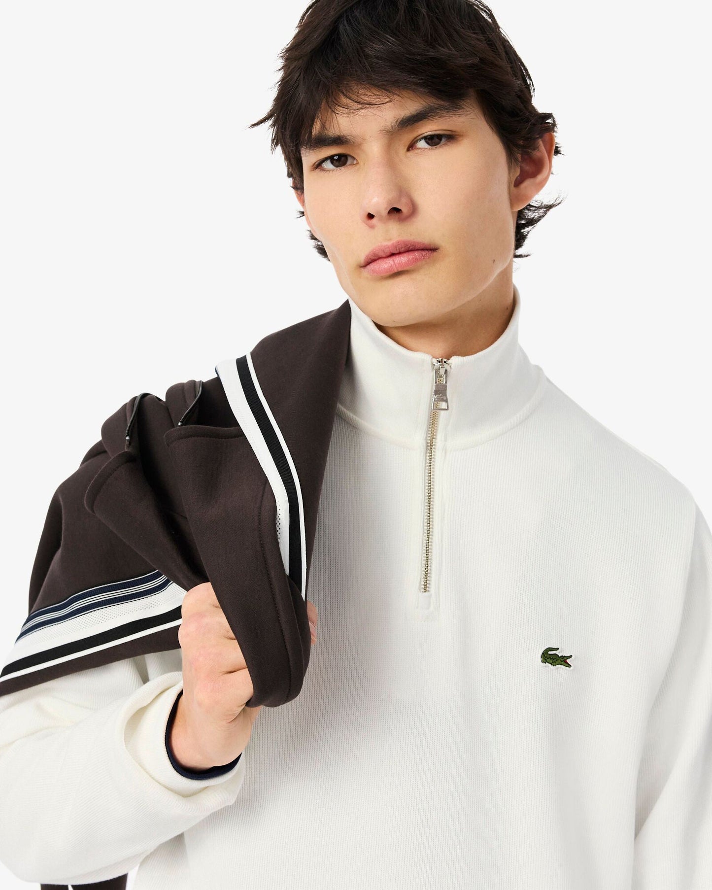 Mens Zippered Stand-Up Collar Cotton Sweatshirt - Flour 70V