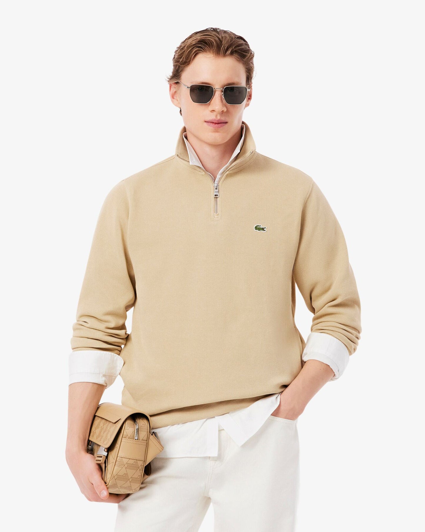 Zippered Stand-Up Collar Cotton Sweatshirt - Millet 8XF